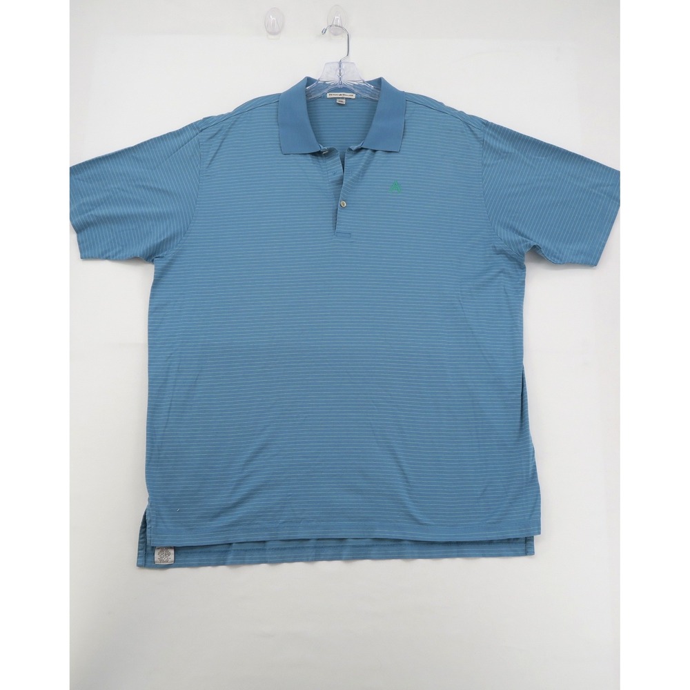 Peter‎ Millar Mens XXL Blue Green Striped Cotton Short Sleeve Polo Shirt AC Logo